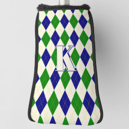 Trendgrüne blaue Raute Muster Modernes Monogramm Golf Headcover