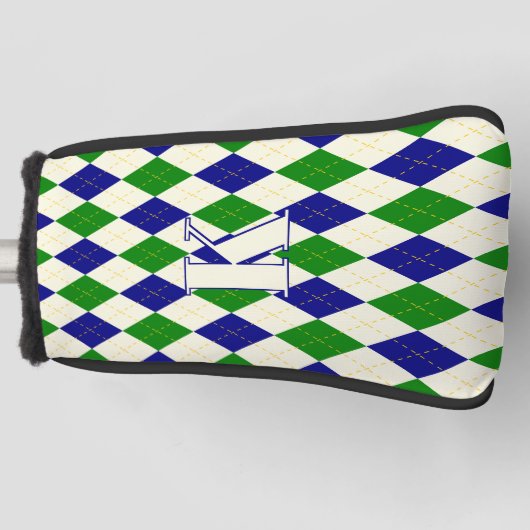 Trendgrüne blaue Raute Muster Modernes Monogramm Golf Headcover (Vorderseite)