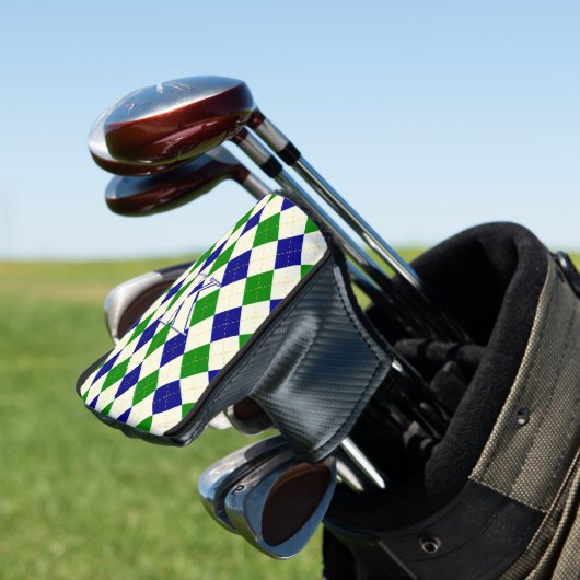 Trendgrüne blaue Raute Muster Modernes Monogramm Golf Headcover (In Situ)