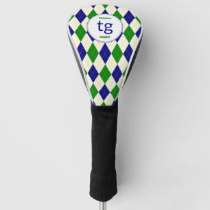 Trendgrüne blaue Raute Muster Modernes Monogramm Golf Headcover