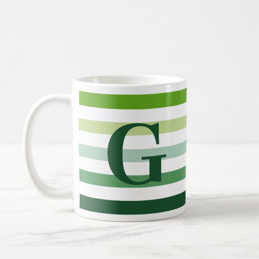 Trendgrüne Streifen mit Monogramm Kaffeetasse (Links)