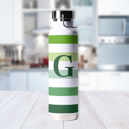 Trendgrüne Streifen mit Monogramm Trinkflasche