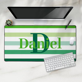 Trendgrüne Streifen Monogramm Schreibtischunterlage