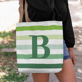 Trendgrüne Streifen Monogramm Tasche