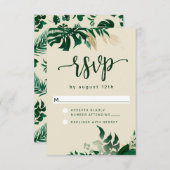 Trendgrüne tropische Blätter Moderne Hochzeit RSVP Karte (Vorne/Hinten)