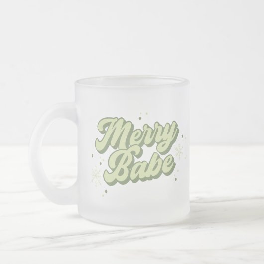 Trendgrüner Merry-Babe-Schriftart mit Schneeflocke Mattglastasse (Links)