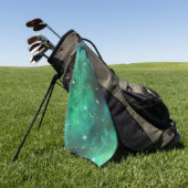 Trendgrünes blaues Aquamarines Gold Galaxy Muster Golfhandtuch (Gras)
