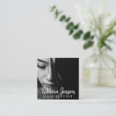 Trendhaar Stylistin Foto Quadratische Visitenkarte (Stehend Vorderseite)