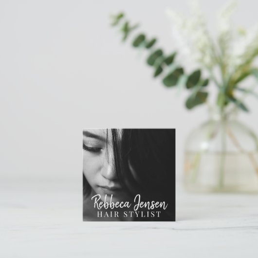 Trendhaar Stylistin Foto Quadratische Visitenkarte (Stehend Vorderseite)