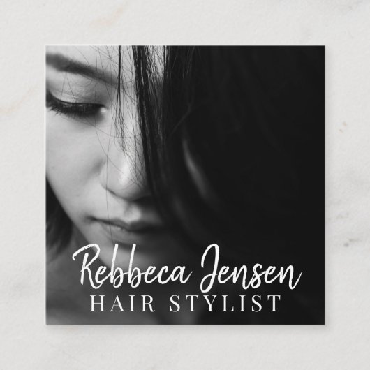 Trendhaar Stylistin Foto Quadratische Visitenkarte (Vorderseite)