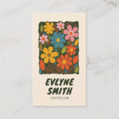 Trendhandgezeichnete farbenfrohe Retro Funky Flora Visitenkarte (Vorderseite)