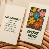 Trendhandgezeichnete farbenfrohe Retro Funky Flora Visitenkarte