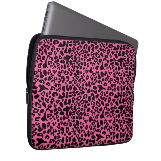 Trendheiß rosa und schwarz, moderne Leopardendruck Laptopschutzhülle (Vorne Rechts)