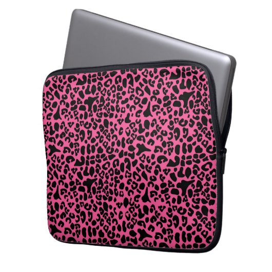 Trendheiß rosa und schwarz, moderne Leopardendruck Laptopschutzhülle (Vorderseite Links)