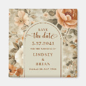 Trendig Boho Rost Beige Oliv Blumen Save the Date Magnet (Vorne)