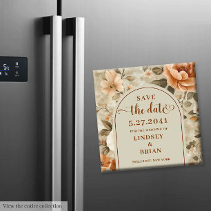 Trendig Boho Rost Beige Oliv Blumen Save the Date Magnet