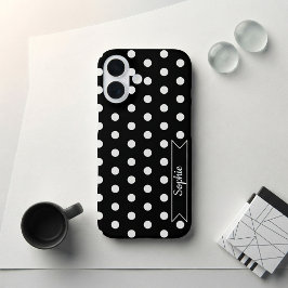 Trendig Chic Polka Dots Benutzername Schwarz und W iPhone 16 Hülle