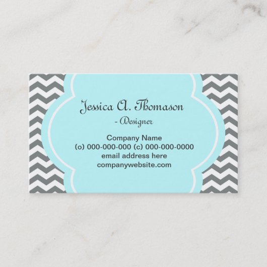 Trendig, elegant, modern grau-weiß Zickzack Visitenkarte (Vorderseite)