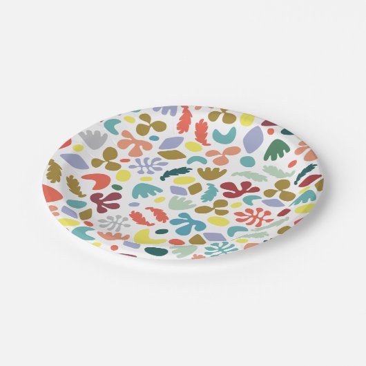 Trendig modern und farbenfroh Bio Gemustert Pappteller (Schrägansicht)