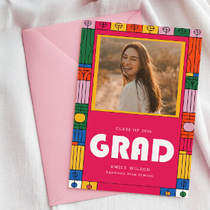 Trendig Retro Moderne Abschlussfoto Abitur Einladung