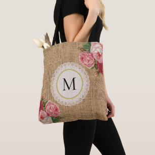 Trendig-rustikale Vintage-Blumen-Spitze-Monogramm Tasche
