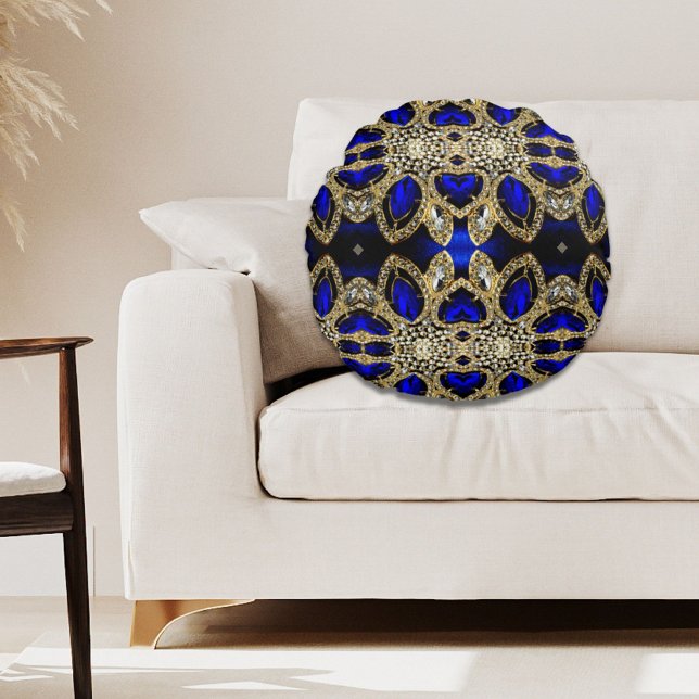 trendig-stylisches türkisfarbenes Gold, silberblau Rundes Kissen (trendy stylish turquoise gold silver deep blue round pillow)