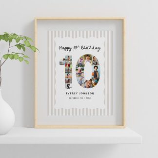 Trendige 10. Geburtstags-Nummern-Fotocollage 8x10 Poster