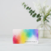 Trendige Abstrakte Regenbogenfarben Elegante Vorla Visitenkarte (Stehend Vorderseite)