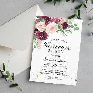 Trendige Aquarell-Bordeaux-Rosa-Blüten Einladung