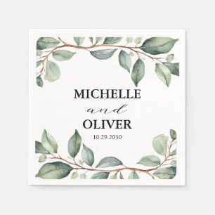 Trendige Aquarell-Eukalyptus-Grün-Hochzeit Serviette