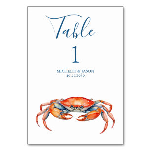 Trendige Aquarell-Rote-Krabbe-Nautik  Tischnummer