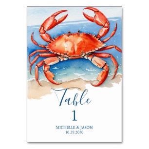 Trendige Aquarell-Rote-Krabbe-Nautik Tischnummer