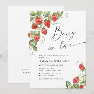 Trendige Aquarell-Wiese Erdbeere Brautparty Einladung