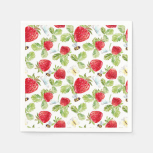 Trendige Aquarell-Wiesen-Erdbeer-Baby-Party Serviette