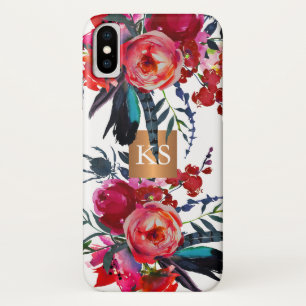 Trendige Aquarellbäume metallisches Kupfermonogram Case-Mate iPhone Hülle