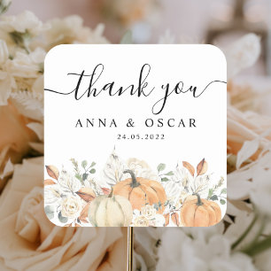 Trendige Aquarellblumen und Kürbisse Herbst Quadratischer Aufkleber