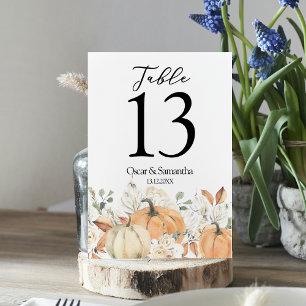 Trendige Aquarellblumen und Kürbisse Herbst Tischnummer