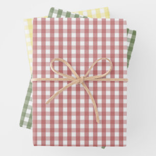 Trendige Babyparty Rot Grün Gelb Gingham Kariert Geschenkpapier Set