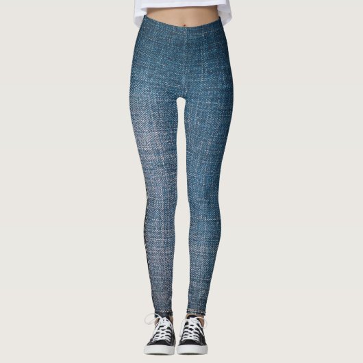 Trendige blaue Jeans Muster Leggings (Vorderseite)
