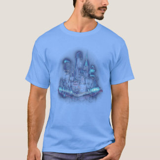trendige blaue Neon-Stadtfamilie T-Shirt