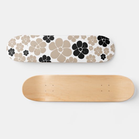 Trendige Blume Muster in Taupe, Schwarz und Weiß Skateboard (Horizontal)