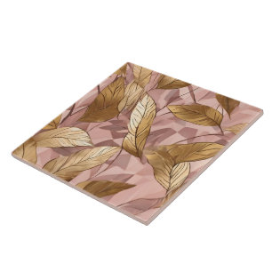 Trendige Blush Pink Gold Boho Blätter Kollektion Fliese