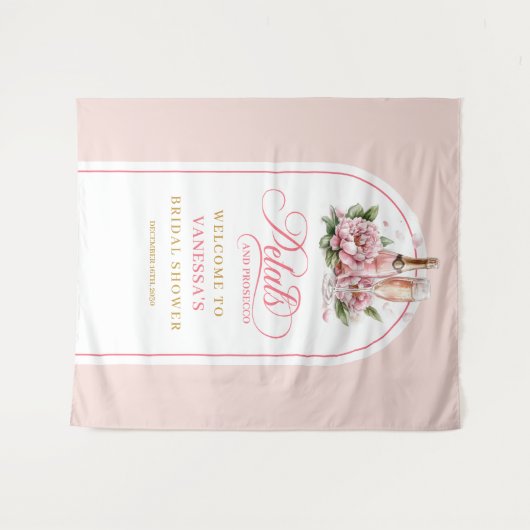 Trendige Blütenblätter und Prosecco Brautparty Hin Wandteppich (Vorderseite (Horizontal))