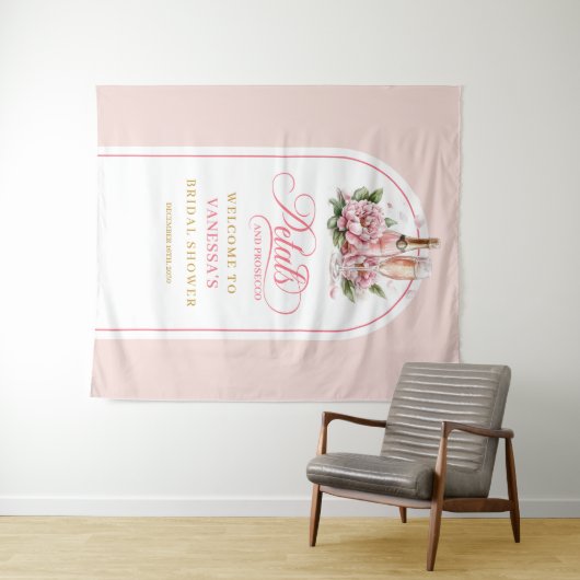 Trendige Blütenblätter und Prosecco Brautparty Hin Wandteppich (Beispiel (Horizontal))