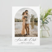 trendige Bogen Foto moderne Skripthochzeit Save The Date (Stehend Vorderseite)