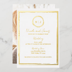 Trendige Border Gold Moderne Glamour Hochzeitsfoto Folieneinladung