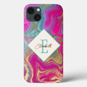 Trendige bunte Marmorierung, Monogramm Case-Mate iPhone Hülle