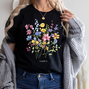 Trendige bunte Wildblumen mit Monogramm T-Shirt