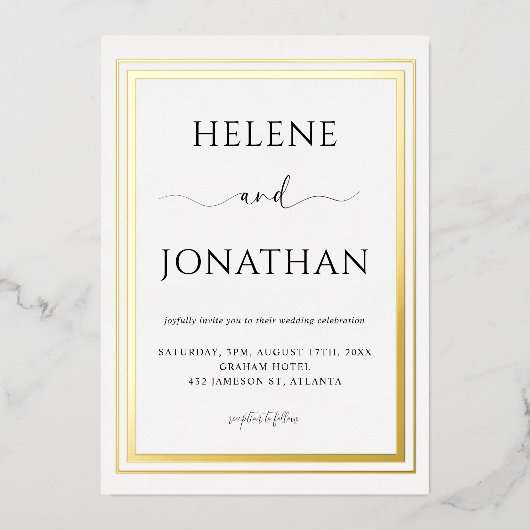 Trendige Chic Moderne Kalligrafie Elegante Hochzei Folieneinladung (Vorderseite)