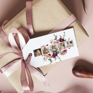Trendige Collage Familienfoto Bunte Blumen Geschen Geschenkanhänger